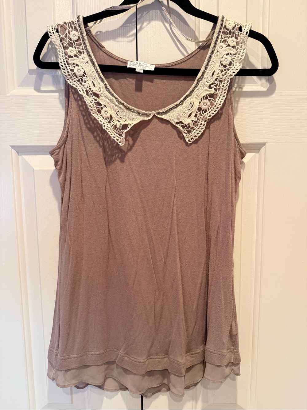 Joseph A Tan Tank Top with Cream Lace Collar
